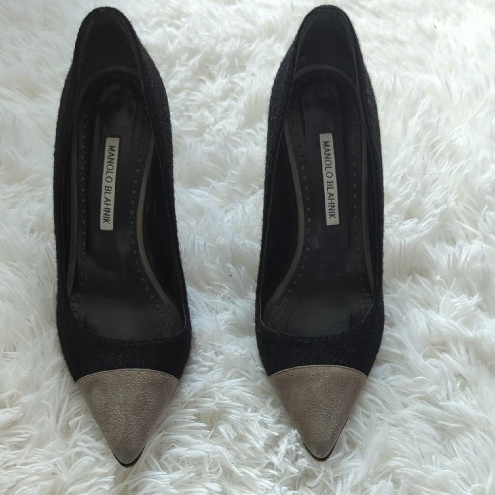 Manolo Blahnik Black and Grey Pointed Heels
